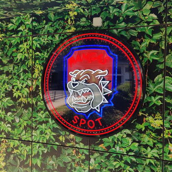 Decoração de parede com vinil impresso e logotipo em Neon LED